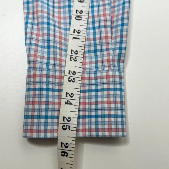Peter Millar Mens Large Summer Comfort Shirt Long Sleeve Stretch Blue Pink Plaid - Picture 5 of 9